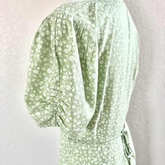 Madewell Jennifer Size 4 V-neck Button Front Pastel Green Floral Mini Sun Dress - Picture 14 of 16